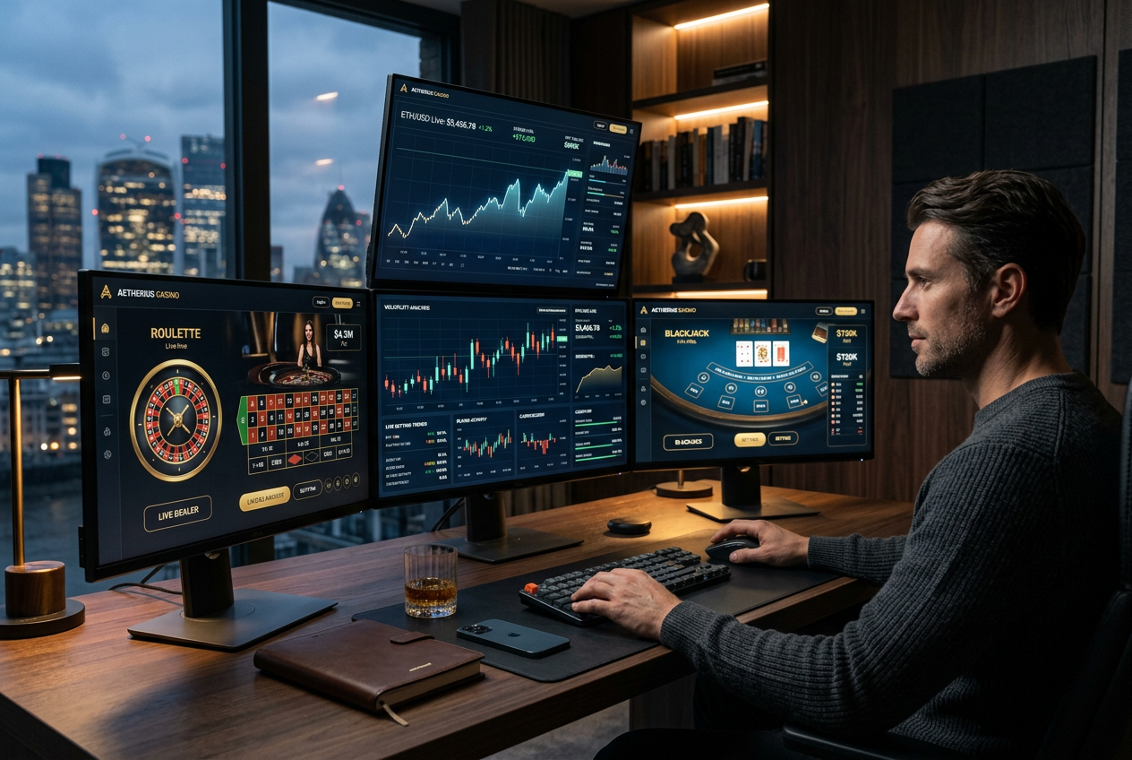Moderní analytické rozhraní kasina s grafy a finančními daty