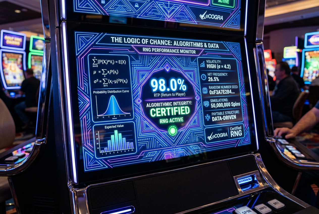 Detailní matematické schéma automatu s RTP a RNG indikátory